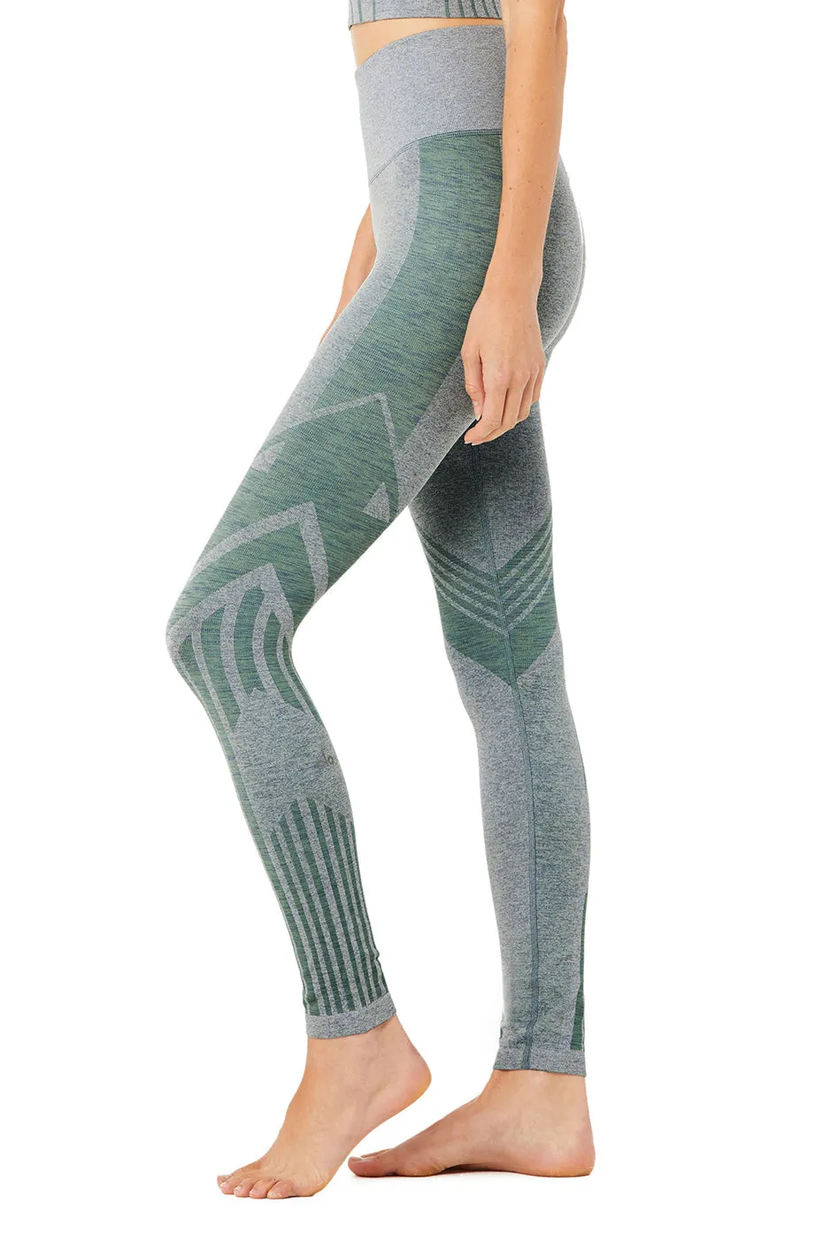 7/8 High-Waist Seamless Tempo Legging - Blue Haze Heather/Sprout Heather