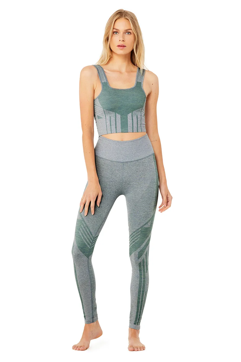 7/8 High-Waist Seamless Tempo Legging - Blue Haze Heather/Sprout Heather