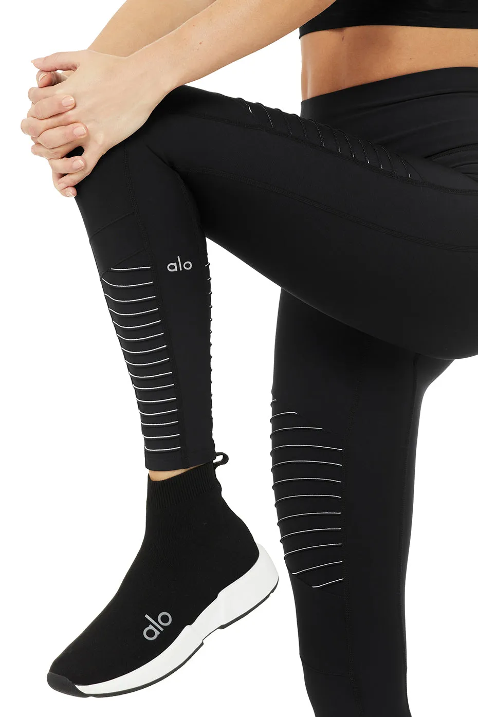 Airlift High-Waist 7/8 Moto Legging - Black/White