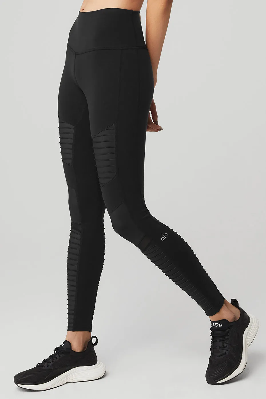 High-Waist Moto Legging - Black/Black Glossy