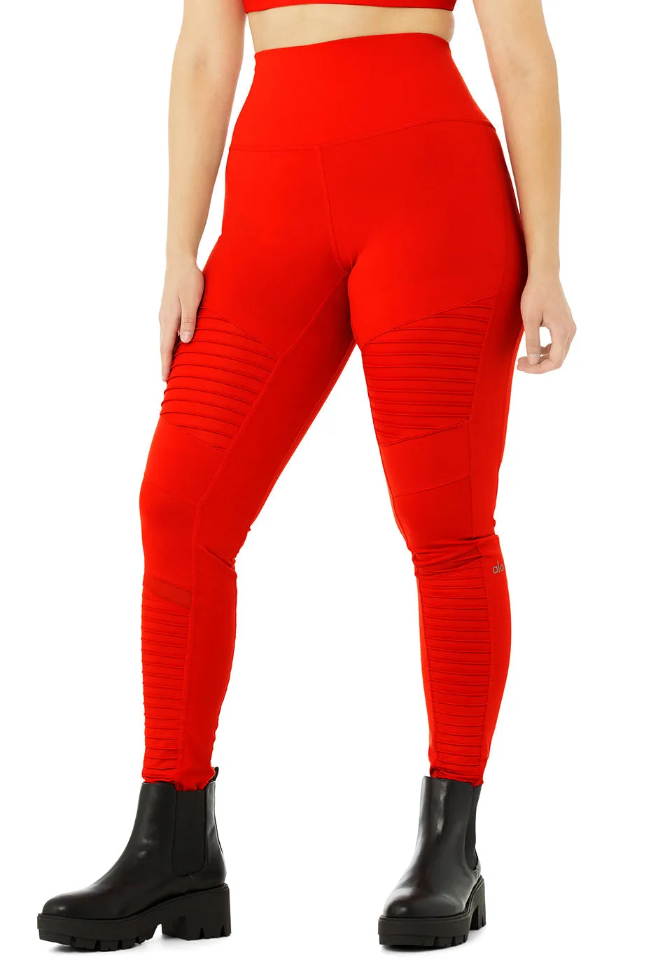 High-Waist Moto Legging - Cherry