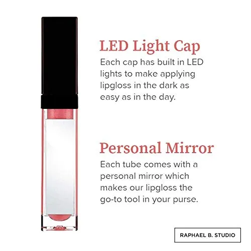 Hydrating Lip Gloss with Mirror, LED Light Up Flashlight Tube, pH Color Changing