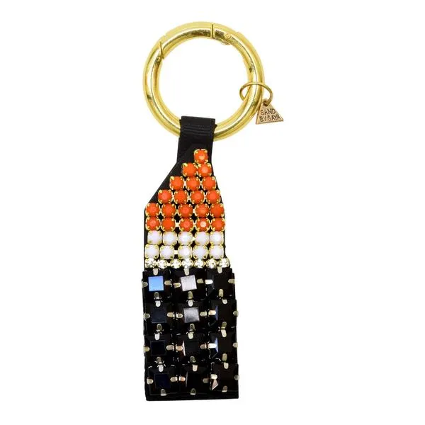 Lipstick - Key Ring-Red Crystal Embroidery Motifs