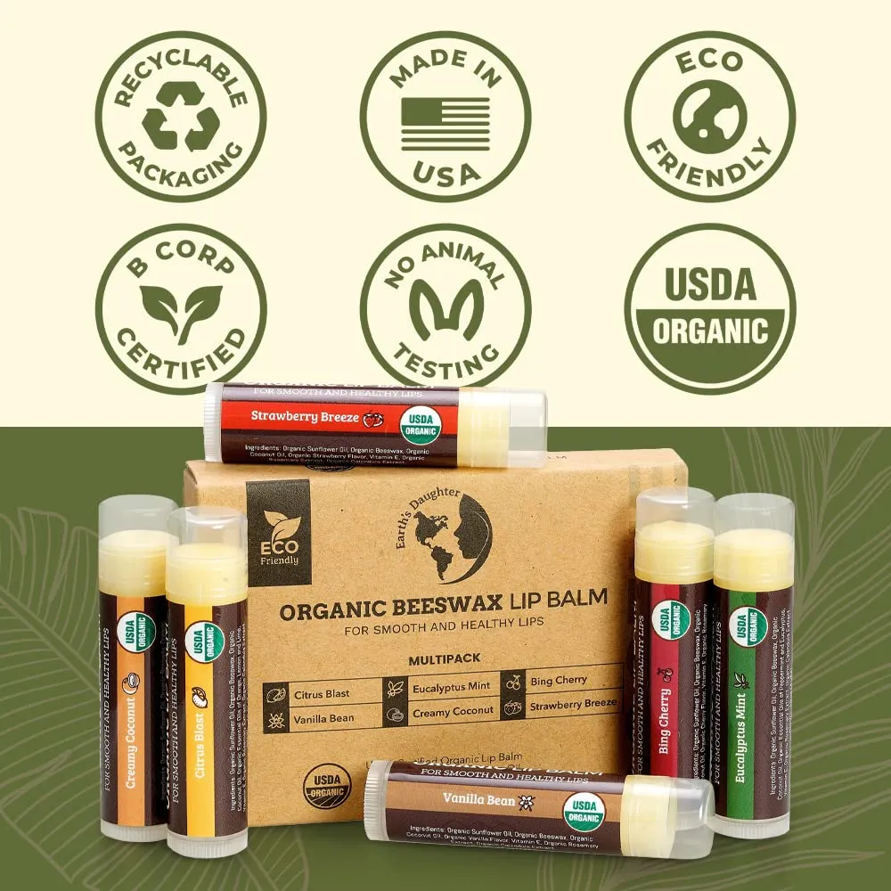 Organic Lip Balm - Best Lip Repair Chapstick for Dry Cracked Lips - Moisturizing Lip Care For Kids And Adults