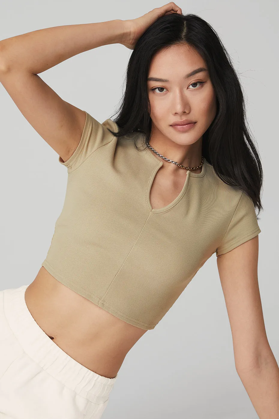 Ribbed Cropped Savvy Short Sleeve - California Sand