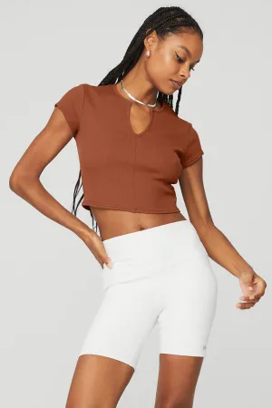 Ribbed Cropped Savvy Short Sleeve - Rust