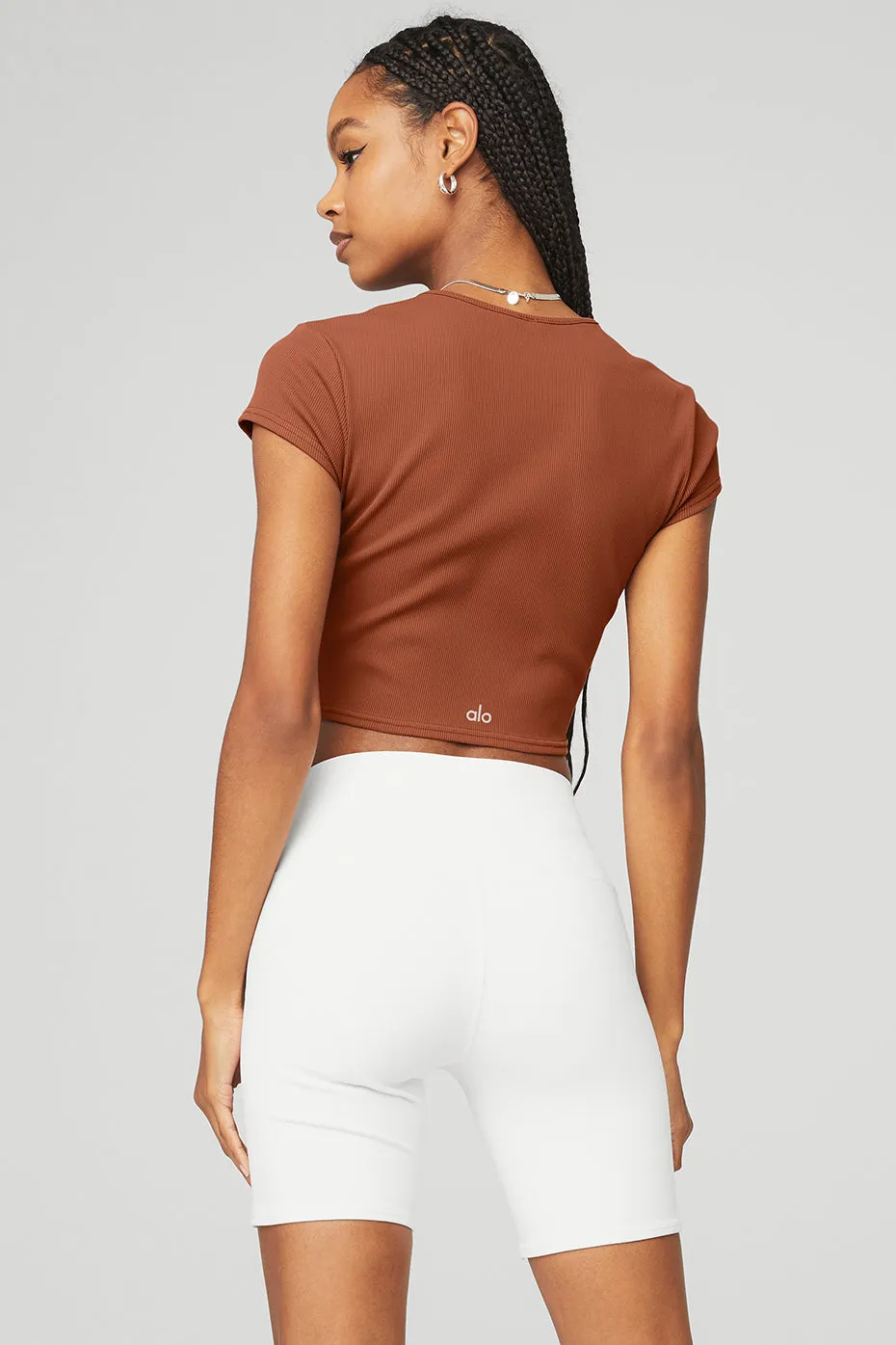 Ribbed Cropped Savvy Short Sleeve - Rust