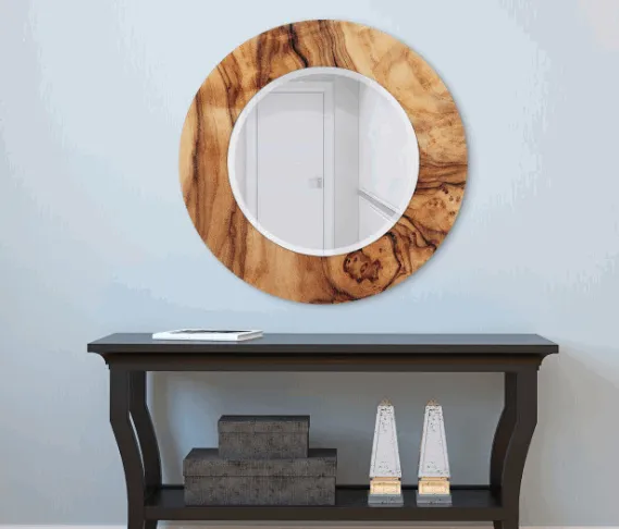 Round Beveled Mirror Reverse Printed Tempered Glass Art Mirror