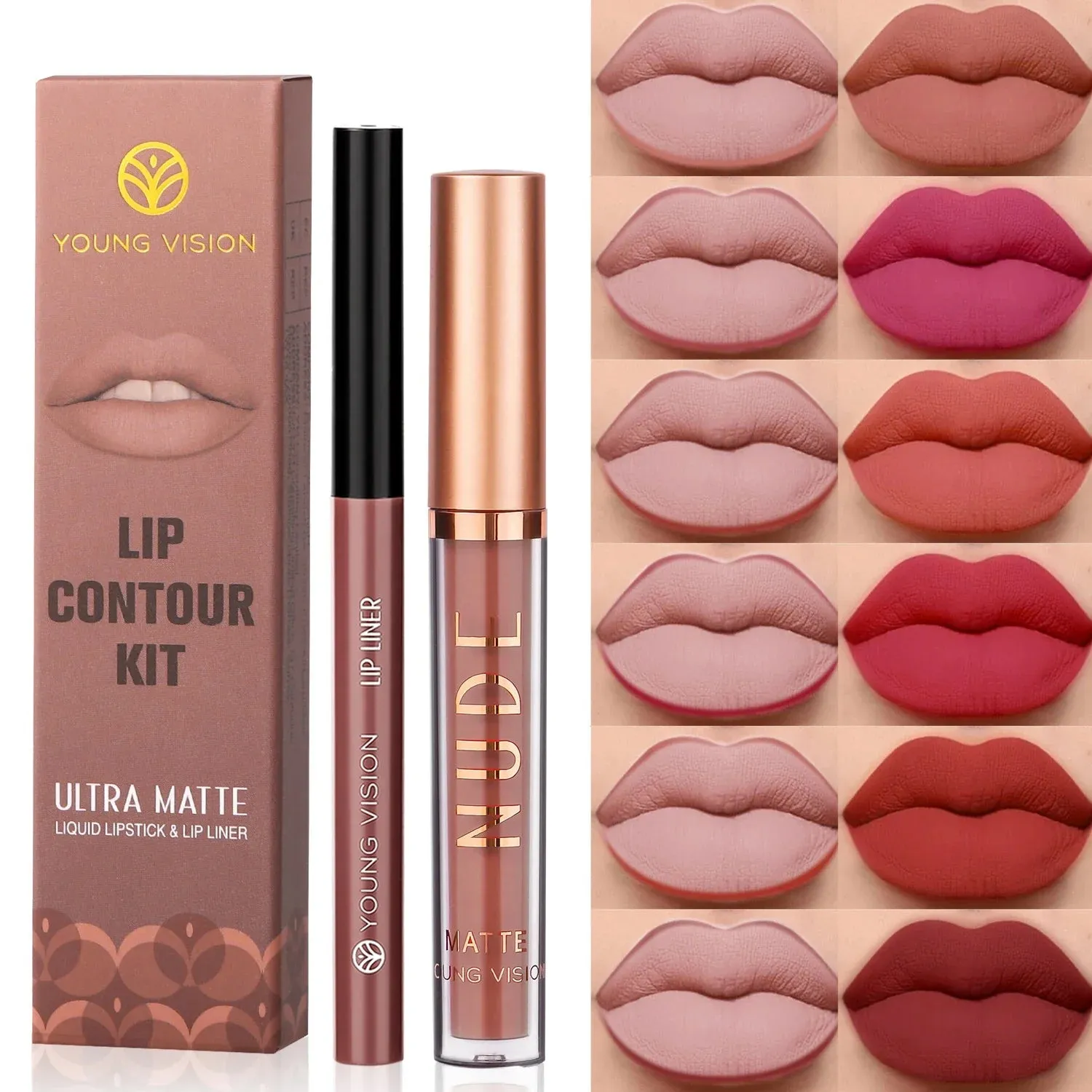 Toleet Christmas Thanksgiving gifts Winter Makeup Ideas 2Pcs Set of Boxes Velvet Matte Lipliner Lip Gloss Combination Lasting Non-stick Liquid Lipstick Nude Glaze Lips Makeup Cosmetics