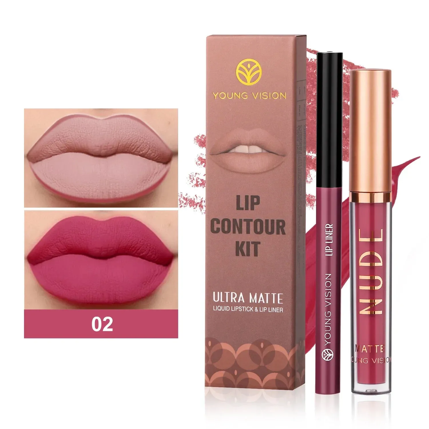 Toleet Christmas Thanksgiving gifts Winter Makeup Ideas 2Pcs Set of Boxes Velvet Matte Lipliner Lip Gloss Combination Lasting Non-stick Liquid Lipstick Nude Glaze Lips Makeup Cosmetics