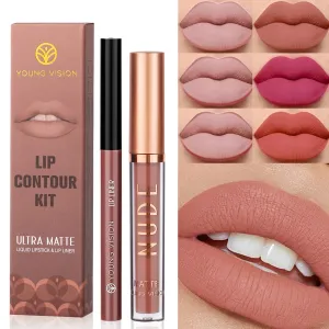 Toleet Christmas Thanksgiving gifts Winter Makeup Ideas 2Pcs Set of Boxes Velvet Matte Lipliner Lip Gloss Combination Lasting Non-stick Liquid Lipstick Nude Glaze Lips Makeup Cosmetics