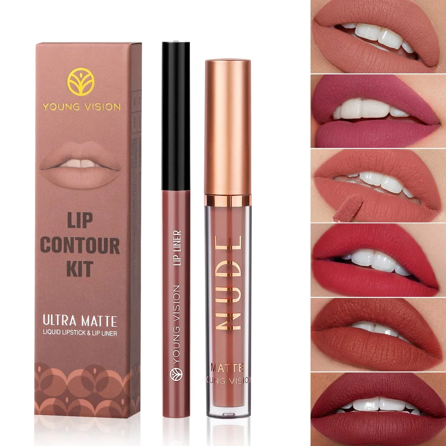 Toleet Christmas Thanksgiving gifts Winter Makeup Ideas 2Pcs Set of Boxes Velvet Matte Lipliner Lip Gloss Combination Lasting Non-stick Liquid Lipstick Nude Glaze Lips Makeup Cosmetics