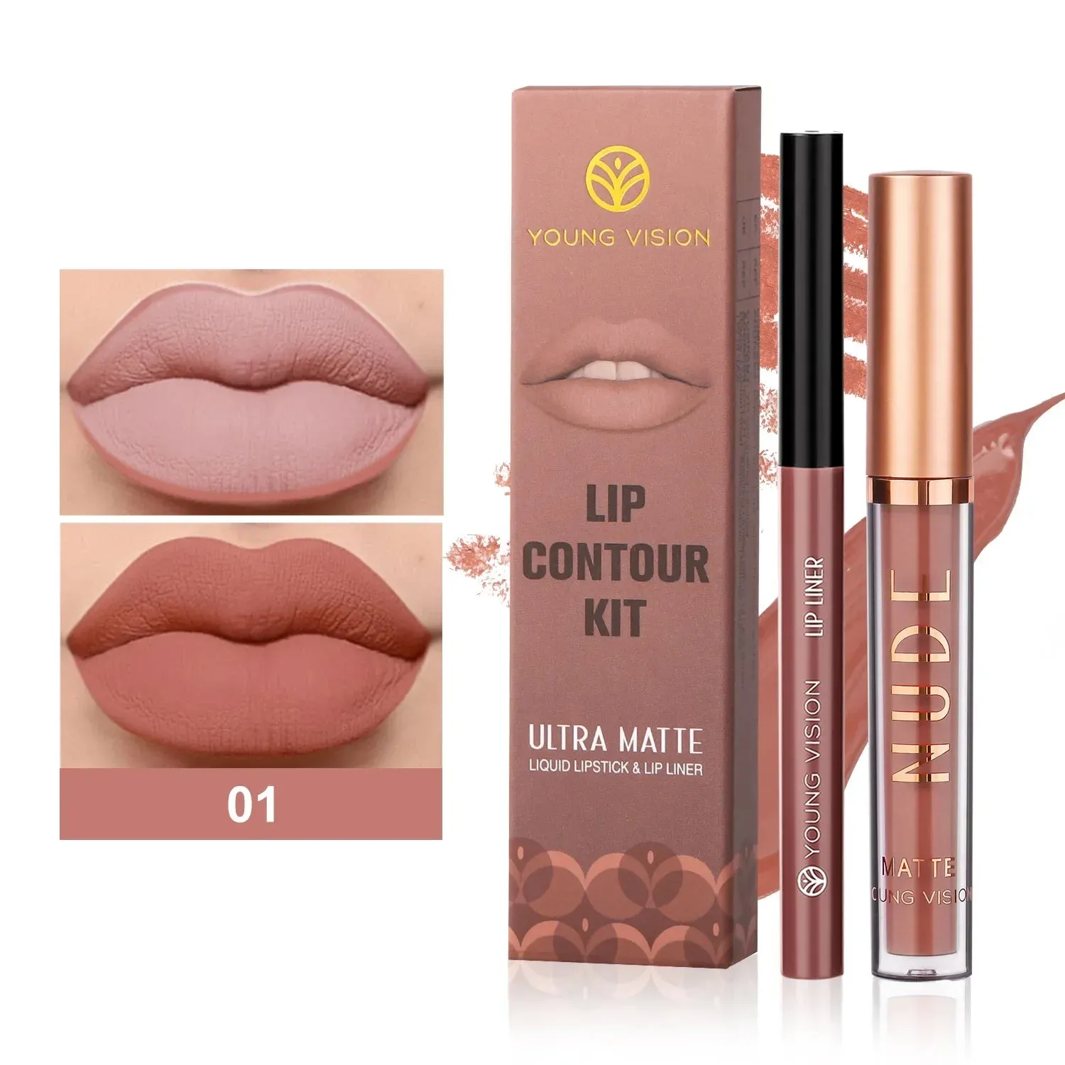 Toleet Christmas Thanksgiving gifts Winter Makeup Ideas 2Pcs Set of Boxes Velvet Matte Lipliner Lip Gloss Combination Lasting Non-stick Liquid Lipstick Nude Glaze Lips Makeup Cosmetics